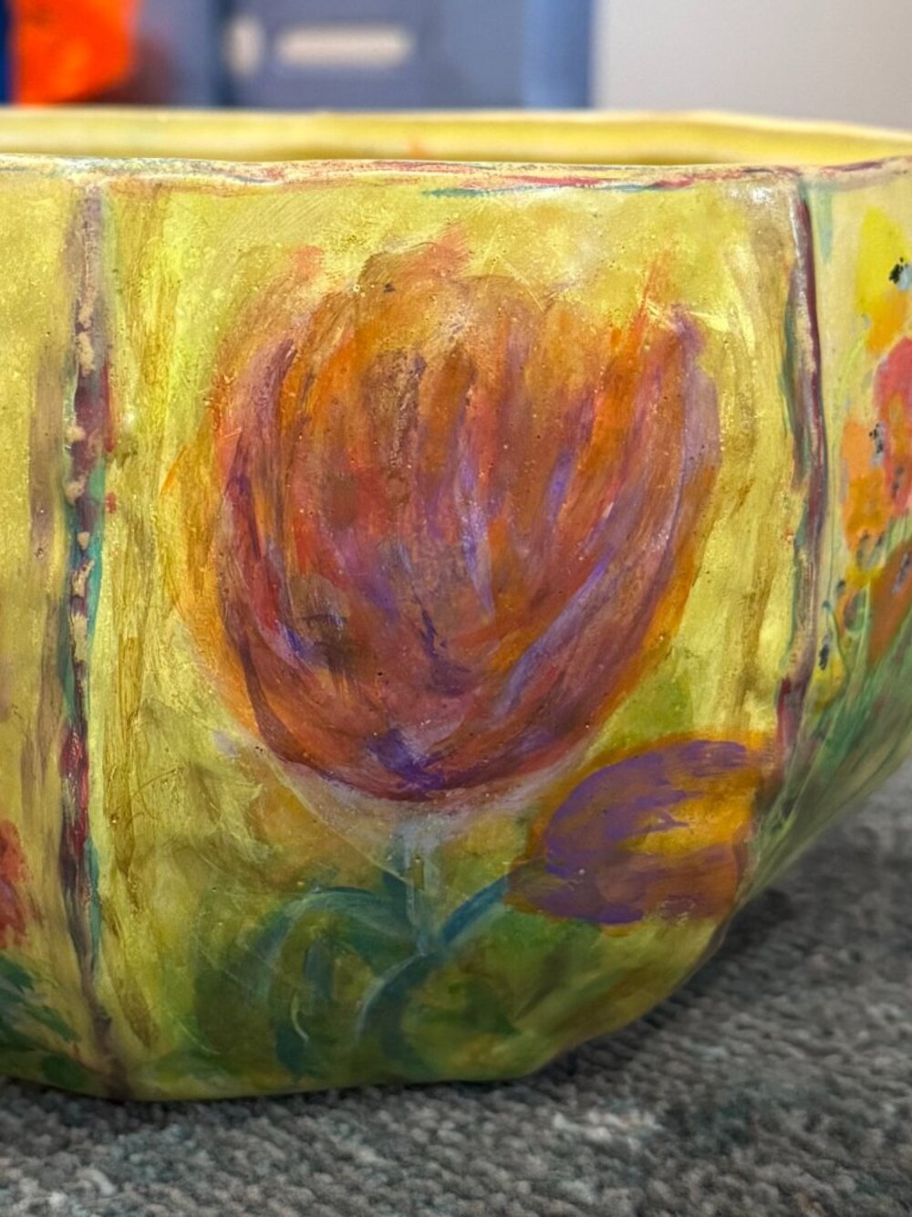 🌺OOAK Hand Painted Floral Meadow Stoneware Planter Bowl🌸🌺 - Picture 5 of 16
